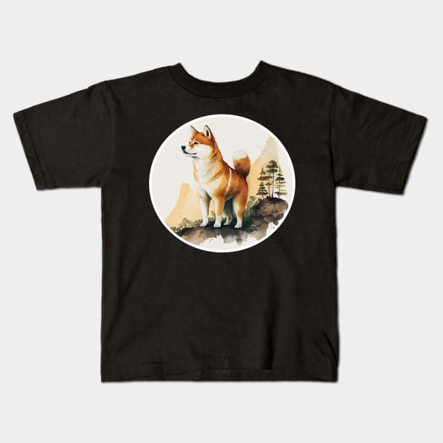 Shiba Inu Dog, Mountain Outdoor, Forest Kids T-Shirt by dukito